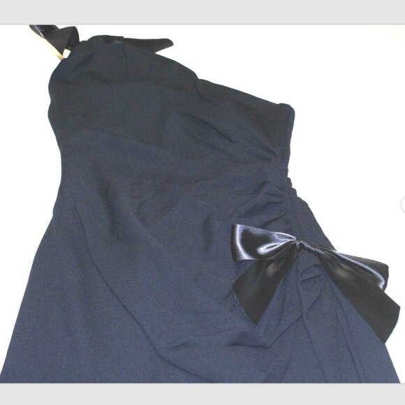 Jeri New York Saks Fifth Avenue Black Asymmetrical Bow Shoulder Dress 4 - Picture 3 of 5